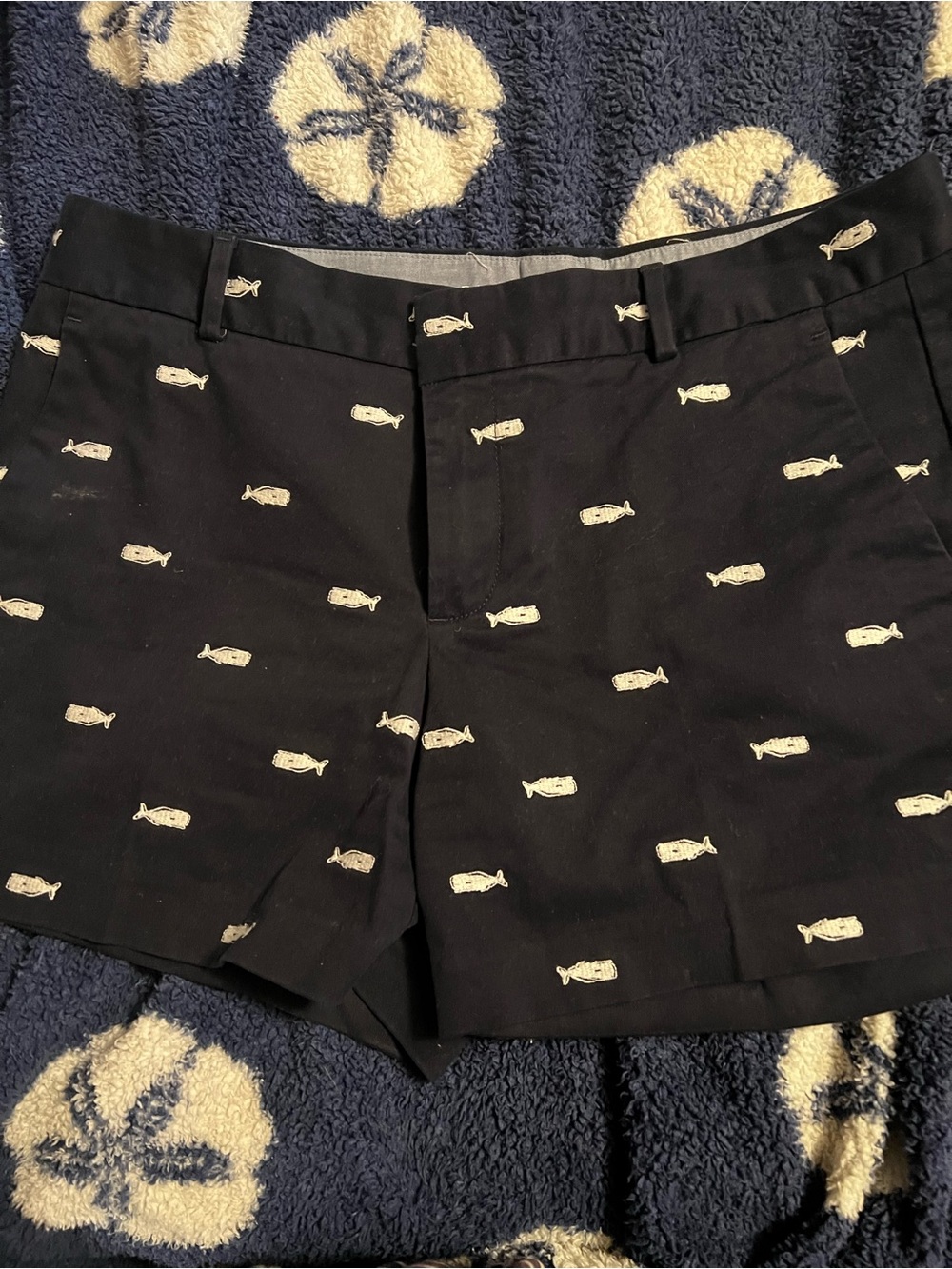 Banana Republic Navy Embroidered Whale Cotton-Blend Shorts